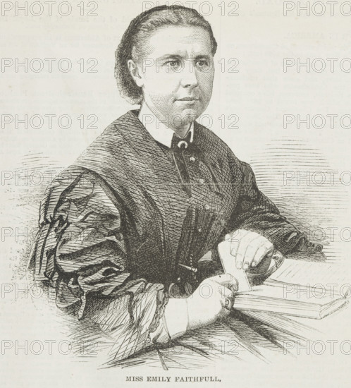 Miss Emily Faithfull, late 19th century. Portrait of 'the Celebrated Elocutionist'. Emily Faithfull (1835-1895) was a British women's rights activist and publisher who set up the Victoria Press to publish the "English Woman's Journal".