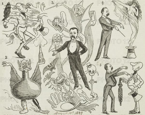 Distinguished People Interviewed by A. Sloper, 1889. The character of A. Sloper was played by John Nevil Maskelyne. Alexander, or Ally, Sloper was a fictional character. The name was based on a term in Victorian society used for someone who would slope down an alley to avoid paying the rent.
