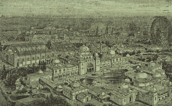Empire of India Exhibition at Earl's Court in London, 1895. The exhibition, run by Hungarian impresario Imre Kiralfy, included attractions such as a model of an Indian city and a Burmese theatre. It was presented as an uncritical celebration of Indian culture and British colonial rule.
