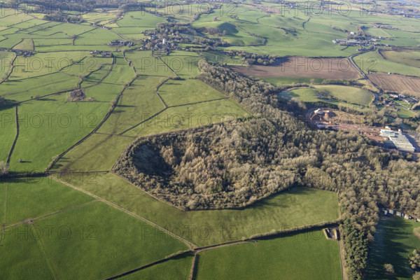 Hanbury Crater, the site of the RAF Fauld undergound munitions storage depot explosion of 27th November 1944 in which about seventy people died in the largest explosion on UK soil, Staffordshire, 2022.