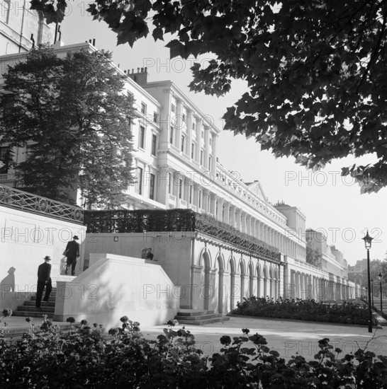 General view from the south-west along Carlton House Terrace, Westminster, London, designed by John Nash, early 1960s. Image featured in London Observed by John Gay, published June 1964.
