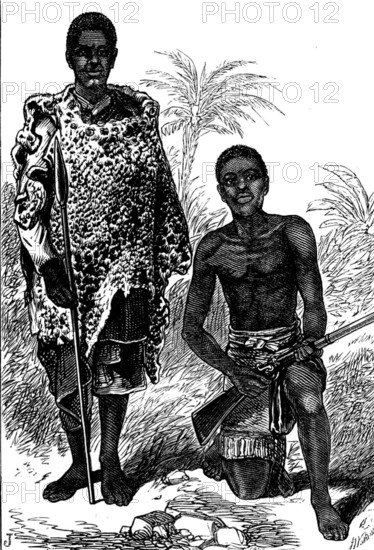 The War on the Gold Coast: Ashantees, 1873. Engraving 'copied from photographs lent us by Mr. James Irvine, F.R.G.S., of Birkenhead. He got them in 1869, at Cape Coast Castle, from the photographer there, who is a native of Sierre Leone'. From "Illustrated London News", 1873.