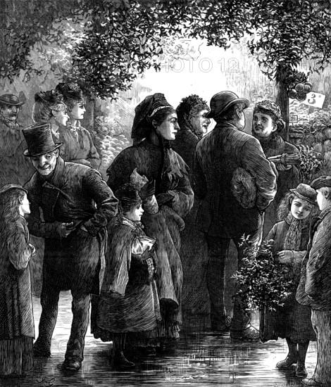 Christmas Marketing, 1873. 'The bustle of laying in the required stock of kitchen, cellar, and cupboard stores for the convivial comforts of jolly old Christmas is the occasion of much pleasant excitement in a middle-class household, where the mistress is not above going herself to market, and willing to let her children go with her. It may possibly happen, too, that the husband and father can spare an hour of his working day to accompany the wife of his youth upon this agreeable errand, in which she is likely to find good cause for levying upon his ready purse a few shillings of extra taxation...The grocer and the poulterer now assure her that everything is very scarce and dear; but it is only for once in the year she is called upon to indulge in this particular display of culinary extravagance...It is Christmas-time, just now, and the quarterly and the annual bills are lying ready in the desks of his legitimate creditors, to be let fly at his devoted head in the first week of the New...