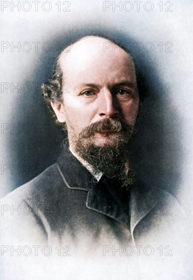 Algernon Charles Swinburne, Victorian era English poet, 1909. Swinburne's (1837-1909) poetry was highly controversial in its day, much of it containing recurring themes of sadomasochism, death-wish, lesbianism and anti-Christian sentiments. Supplement to "The Bookman", 1909. (Colorised black and white print).