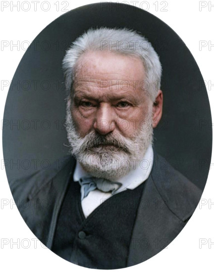 Victor Hugo, French poet, dramatist and novelist, 1877. From "Men of Mark: a gallery of contemporary portraits of men distinguished in the Senate, the Church, in science, literature and art, the army, navy, law, medicine, etc. Photographed from life by Lock and Whitfield, with brief biographical notices by Thompson Cooper." (London, 1876-1883). (Colorised black and white print).