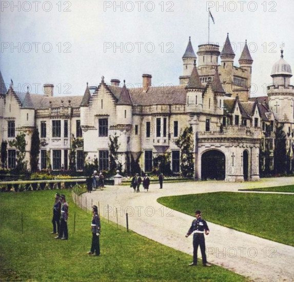 'Balmoral Castle, Their Majesties' Highland Home', c1916, (1935). From "His Majesty The King 1910-1935". [Associated Newspapers Ltd., London, 1935]. (Colorised black and white print).