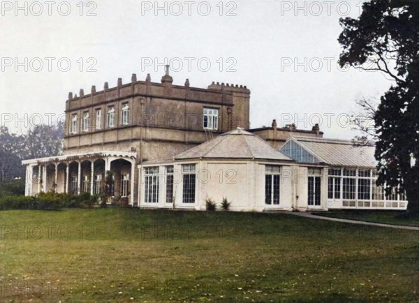 'Royal Lodge, Windsor: The Country Home of the Royal Family', 1937. A Grade II listed house in Windsor Great Park in Berkshire, England, known as the Royal Lodge since the late 1820s.  From "George VI, King and Emperor", by Major J. T. Gorman [W. & G. Foyle Ltd., London, 1937]. (Colorised black and white print).