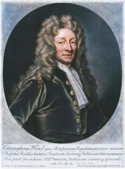 Sir Christopher Wren, 1713. (Colorised black and white print).