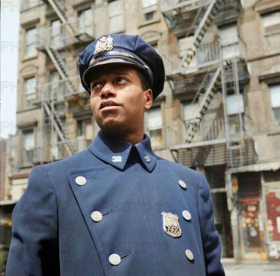 [Untitled photo, possibly related to: New York, New York. Policeman no. 19687].  (Colorised black and white print).
