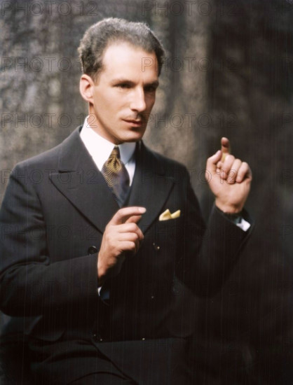 Theremin, Mr., portrait photograph, 1928 May 3. (Colorised black and white print).