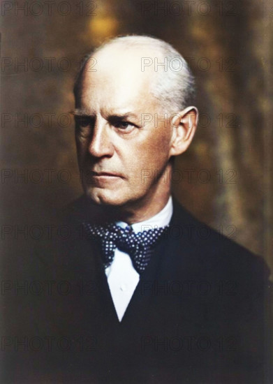 Mr. John Galsworthy, portrait photograph, 1926 Apr. 10. Address: Grove Lodge, Hampstead, London, England. British writer and playwright. (Colorised black and white print).