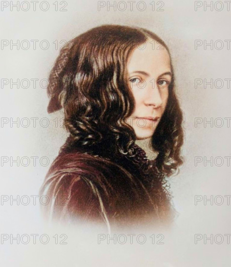Elizabeth Barrett Browning, 1912. (Colorised black and white print).