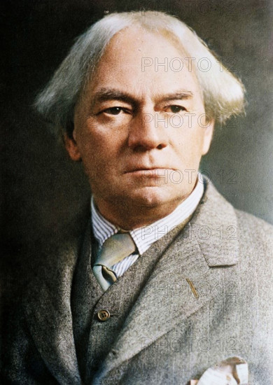 J.K. Jerome, between c1910 and c1915. Shows English writer and humorist Jerome Klapka Jerome. (Colorised black and white print).
