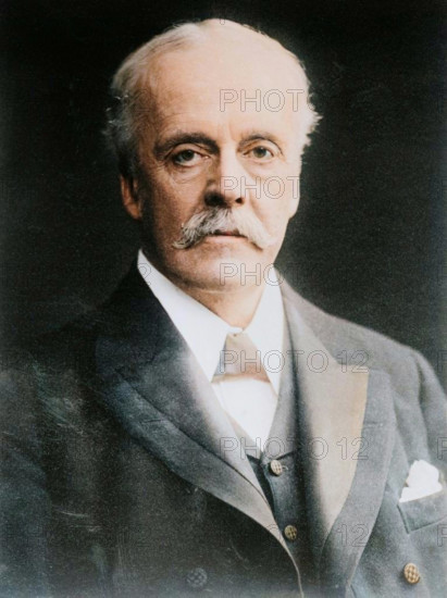 A.J. Balfour, between c1910 and c1915. Shows Arthur Jones Balfour, 1st Earl of Balfour (1848-1930), who became 1st Lord of the Admiralty in 1915 succeeding Winston Churchill. (Colorised black and white print).