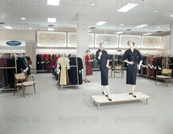Filene's, business in North Shore Shopping Center, Peabody, Massachusetts, 1957. (Colorised black and white print).