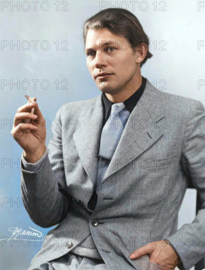 Portrait of the author Harry Martinson (1904-1978), 1933. (Colorised black and white print).