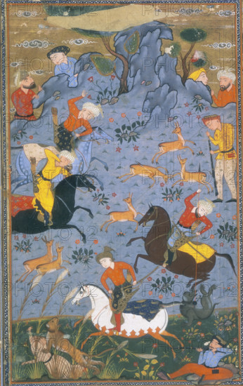 Hunters on horseback hunting deer, 1595.