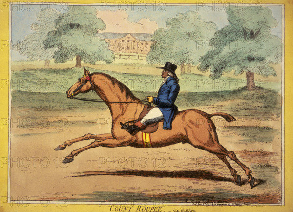 'Count Roupee', 1797. Possibly a caricature of an employee of the East India Company, returned from service and enjoying the benefits of the wealth accumulated while working for the company.