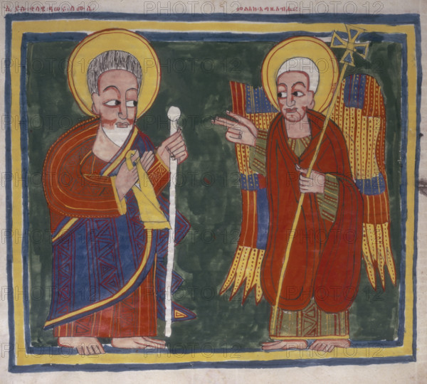 Saint and angel, 1744. From the "Octateuch", Scenes from the life of Christ and the Apostles. The collection is entitled "Sinodos" or the Canons of the Apostles and of the Councils of the Pharoahs.