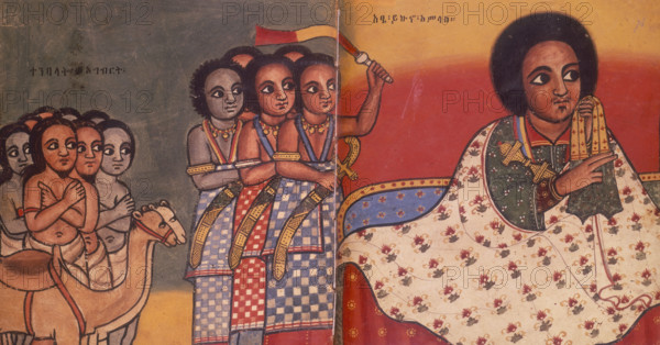 The Emperor Yekuno Amlac of Ethiopia with slaves and Muslim ambassadors, after 1270.