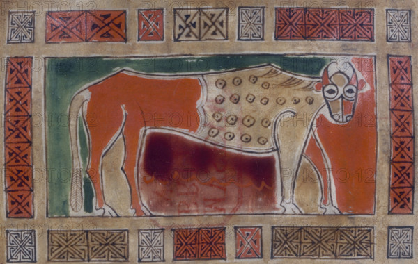 An ox, the symbol of St Luke. From an Anglo-Saxon Gospel. The ox is a reference to his Gospel, which highlights the sacrificial nature of Christ's life.