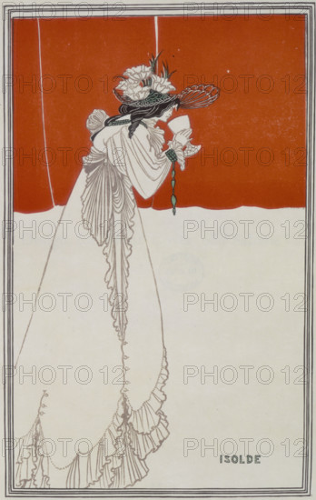 'Isolde', 1899. Isolde drinking from a goblet. Based on the medieval romance "Tristan and Isolde". From "The Early Work of Aubrey Beardsley".