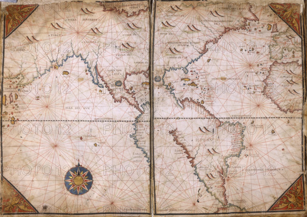 World Map, 1562. The map suggests that North America and Asia are connected to form one large landmass.