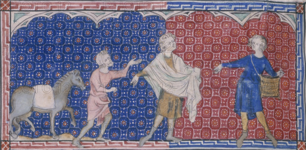 A youth with a basket sowing corn, c1300-c1325. From the Queen Mary Psalter.
