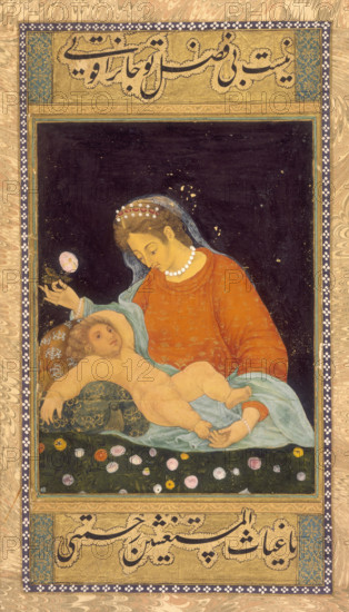 The Virgin and Child, c.1630. Mary holds a flower over her son's head, and gently touches his toes with her fingertips. From a Johnson Album no. 14 vol.2.