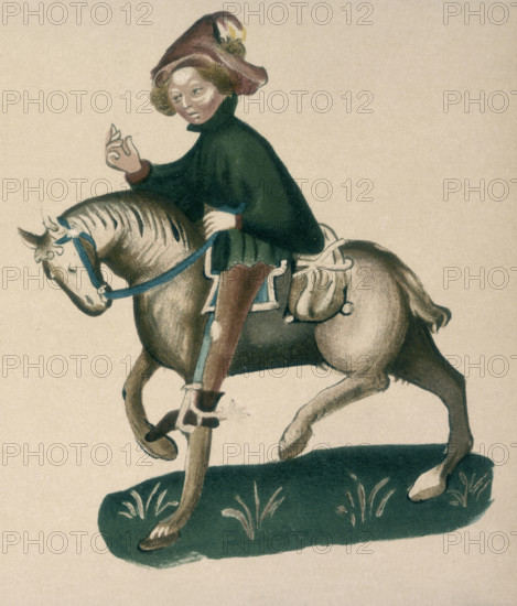 The Yeoman, 1911. From a facsimile made in 1911 of "The Ellesmere Chaucer", an early fifteenth century manuscript of "The Canterbury Tales", written by Chaucer in about 1387.