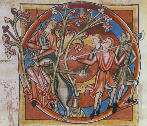 Unicorn enticed by a virgin, 1230-1240. From the Harleian Bestiary.