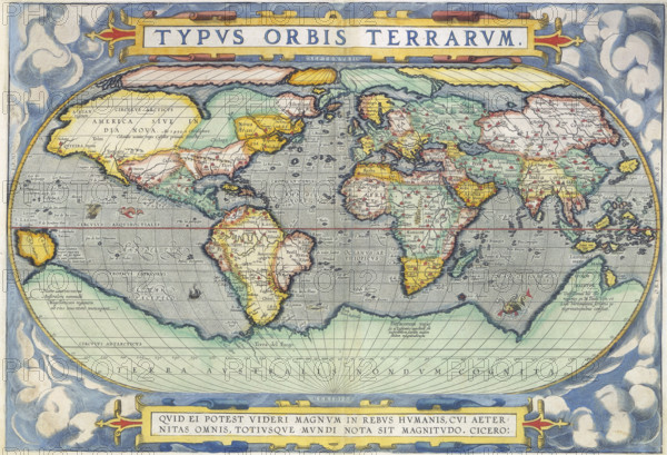 Ortelius World Map, 1570. The map speculates the existence of Terra Australis (nondum cognita), a vast, then undiscovered Southern continent.