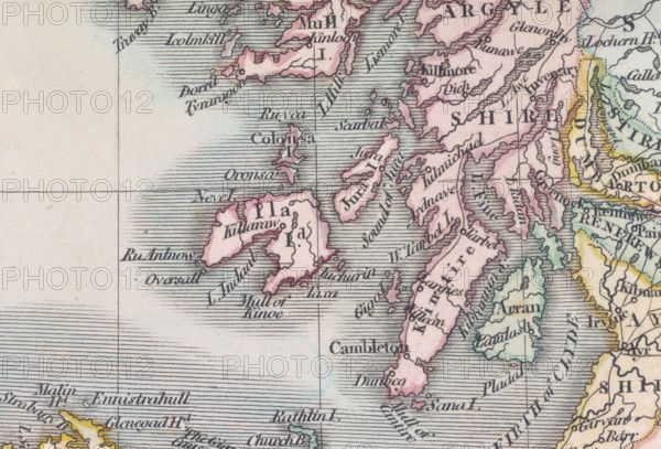 Detail from a map of Scotland, (c1800?). Showing some of the coastline and islands of western Scotland.