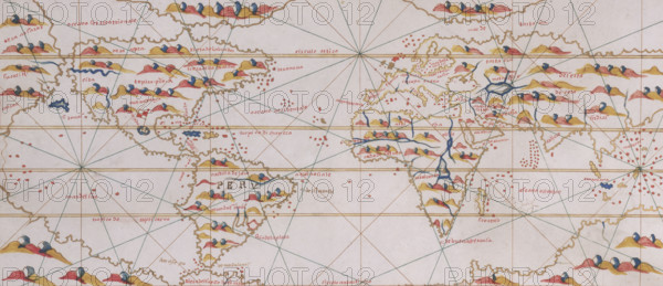 World map, 1560. Spanish map showing the 'New World' of the Americas.