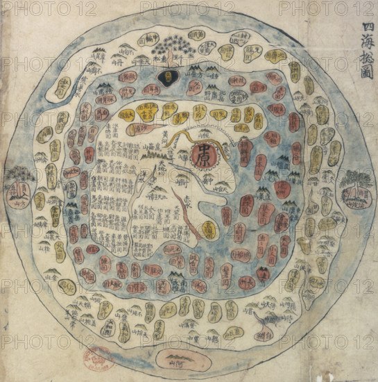 Korean world map, 19th century. Printed and hand-coloured, from Chonhado/World Atlas.