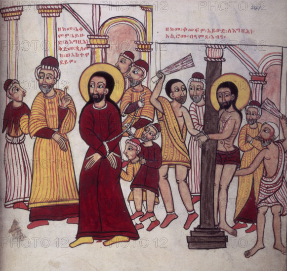 Christ being led to his crucifixion, and Christ being scourged, 1756. From a volume with Ethiopic script.