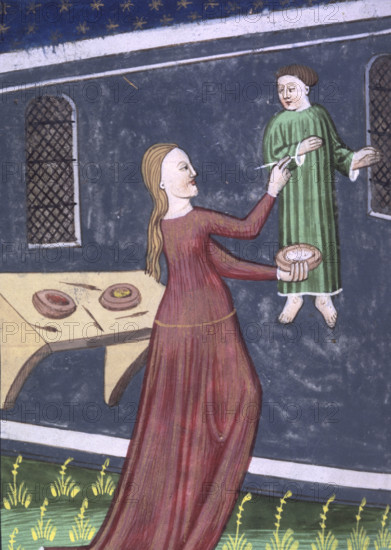 Irene, daughter of Cratinus, painting a picture, early 15th century. From "De Claris Mulieribus" (Concerning Famous Women), the first collection devoted exclusively to biographies of women in post-ancient Western literature.