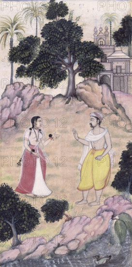 The lovers, Nala and Damayanti bidding farewell.