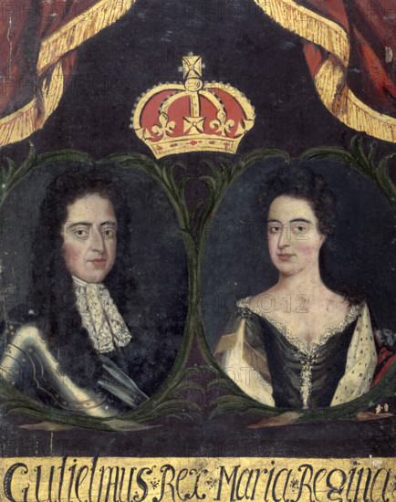 Portrait of William and Mary, (c late 18th century?). Portrait possibly celebrating the coronation of King William III and his queen, Mary II on 11 April 1689, from the Guild Book of the Barber Surgeons of York.