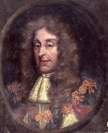 Portrait of King James II, c1685. This portrait is from the Guild book of the Barber Surgeons of York. The volume was begun in the middle ages and continued in use to record proceedings of the guild until the end of the 18th century. At the beginning of each reign, a portrait of the new monarch was inserted in the book.