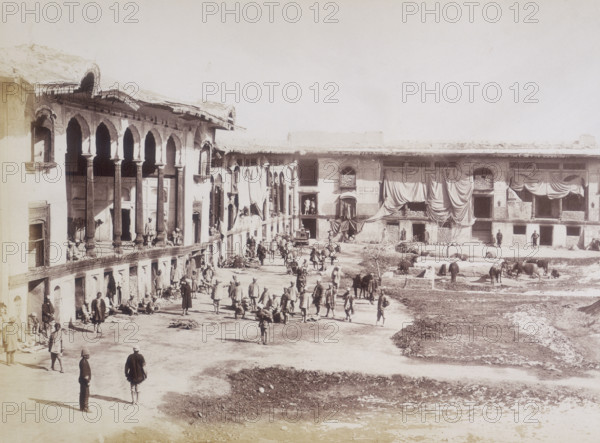 Shah Shoja's old palace, Bala Hissar, Kabul, Afghanistan, c1879. This was the residence of the Kabul ruler and his court. It was destroyed on order of the British General Roberts in 1878-1879, during the second Afghan war, and was eventually reconstructed at a later date. Lieutenant Walter Hamilton made his last stand here, as commander of a military detachment of the Corps of Guides, for the British Resident at Kabul, Sir Louis Cavagnari. On 3rd September 1879 the members of the Residency were attacked by thousands of Afghans. Hamilton and the vast majority of the defenders were killed. The word Bala Hissar refers to a citadel or fortress within a walled town on top of a ridge or hill. Most old Afghan cities had one, serving as residences for Afghan rulers.