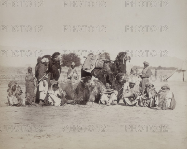 Group of Bactrian camels and camel drivers, Afghanistan, c1879. Bactria was an ancient Greek kingdom in central Asia. Its capital was Bactra, which is the present day Balkh in the north of Afghanistan. In 1850, Balkh became part of the unified kingdom of Afghanistan.