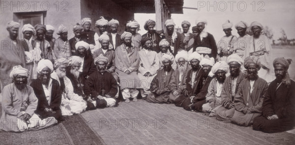 Kohistani chiefs, Kabul, Afgnanistan, c1880. Leaders from the Kohistan area of Afghanistan. Some of them are holding prayer beads.