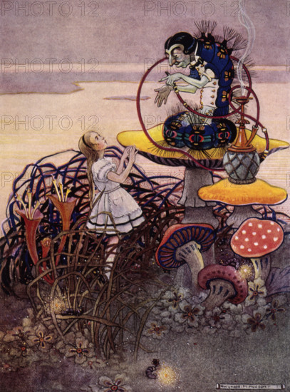 Alice receiving advice from a caterpillar, Alice's Adventures in Wonderland, 1922.