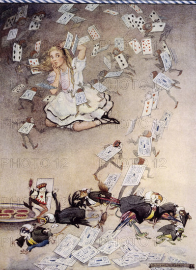 Pack of cards falling on Alice, Alice's Adventures in Wonderland, 1922.