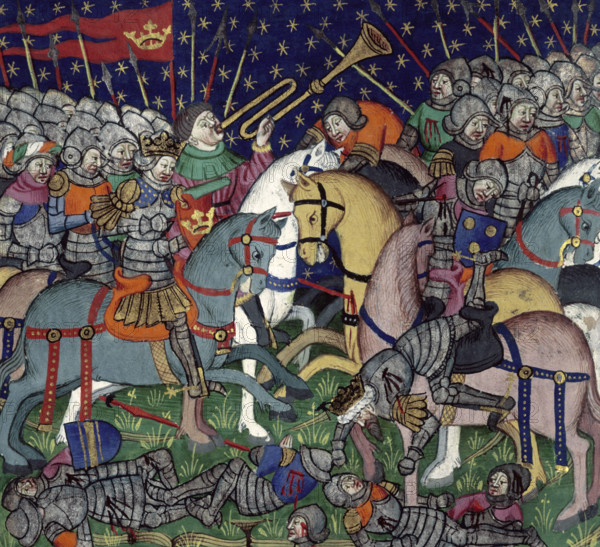 Battle between Alexander the Great and Porus, 15th century. Depiction of a scene during Alexander's invasion of India in 326 BC. The Indian king Poros is falling from his horse.