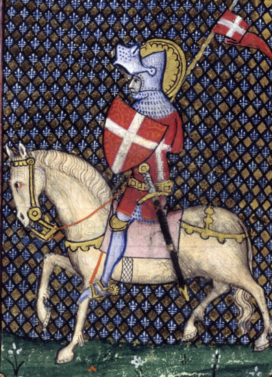 St Maurice as a knight, late 14th century. A romantic image of the saint in armour, embodying the idea of chivalry. In Middle English, the word chevalerie (or chivalerie, chevalrye, chyvalrie) borrowed from Old French), came from (chevalier (or chivaler, chevalier) meaning a horseman, mounted soldier, or knight.