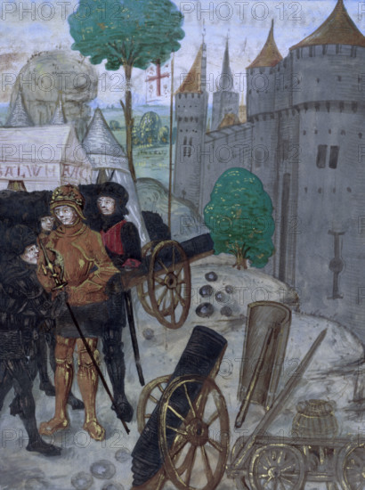 Cannon and equipment, late 15th century. Early cannons were extremely dangerous to their operators, they were inaccurate and liable to explode. However as technology improved, cannon and other methods of using gunpowder gradually took over from traditional medieval weapons such as crossbows and trebuchets, and combat became more impersonal and mechanical.