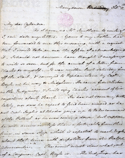 Letter from Jane Austen to her sister Cassandra from Manydown Park, 11 February 1801. Cassandra was Jane Austen's only sister and her closest confidante. 'My dear Cassandra, as I have no Mr. Smithson to write of I can date my letters. Yours to my mother has been forwarded to me this morning, with a request that I would take on me the office of acknowledging it. I should not however have thought it necessary to write so soon, but for the arrival of a letter from Charles to myself. It was written last Saturday from off the Start, and conveyed to Popham Lane by Capt. Boyle, in his way to Midgham. He came from Lisbon in the Endymion [a ship]. I will copy Charles' account of his conjectures about Frank. "He has not seen my brother lately, nor does he expect to find him arrived, as he me Capt. Inglis at Rhodes going up to take command of the Petterel as he was coming down, but supposes he will arrive in less than a fortnight from this time, in some ship which is expected to reach England wit...
