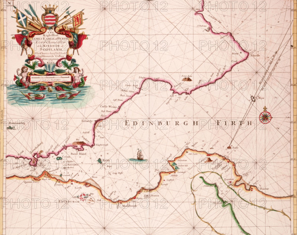 Map of the Firth of Forth, 1689. The first British charts of British waters were published only towards the end of the 17th century, drawn from original surveys commissioned by the Admiralty. Before this date the British Navy and the merchant fleet were dependent on Dutch charts. Greenvile Collins' charts, such as this one, were a major advance, but they lacked a clear scientific basis. They show no latitude or longitude, and were not tied to any true topographic survey. He produced 47 charts, which covered all but the western coasts of Scotland and Ireland, and despite their shortcomings, they remained in use until the late 18th century.